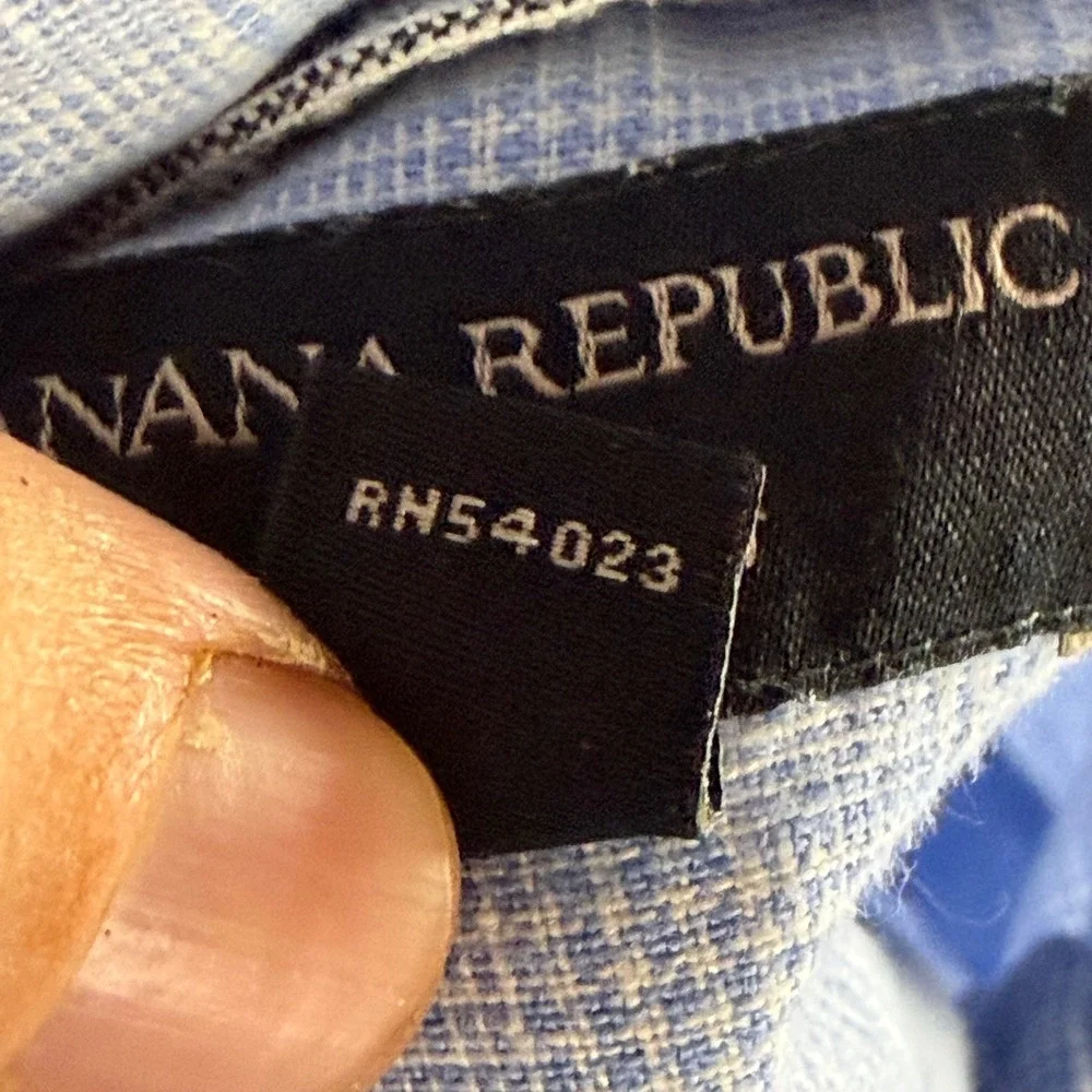 Banana Republic Linen/Cotton Button Up Shirt Mens M Blue Slim Fit Short Sleeve